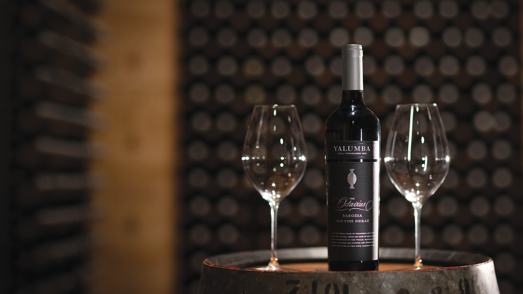 a bottle of Yalumba The octavius 2019, set in the octavius room in the yalumba museum