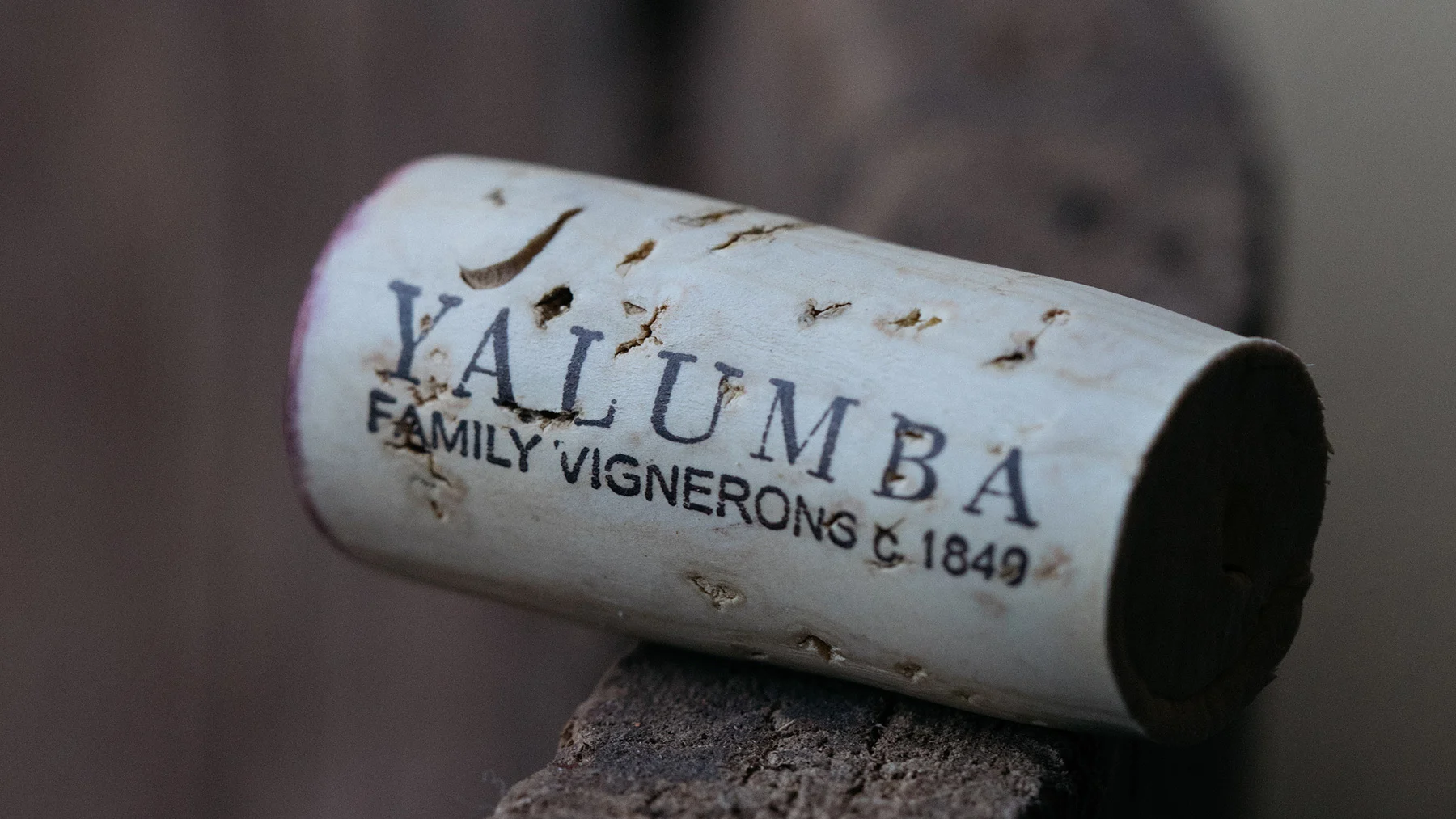 Yalumba Cork resting on a barrel